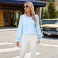 thumbnail image 5 of Women'S Solid Color Round Neck Long Sleeve Loose Chiffon Shirt Top Fashionable and Elegant Pullover Tops Blue M, 5 of 9