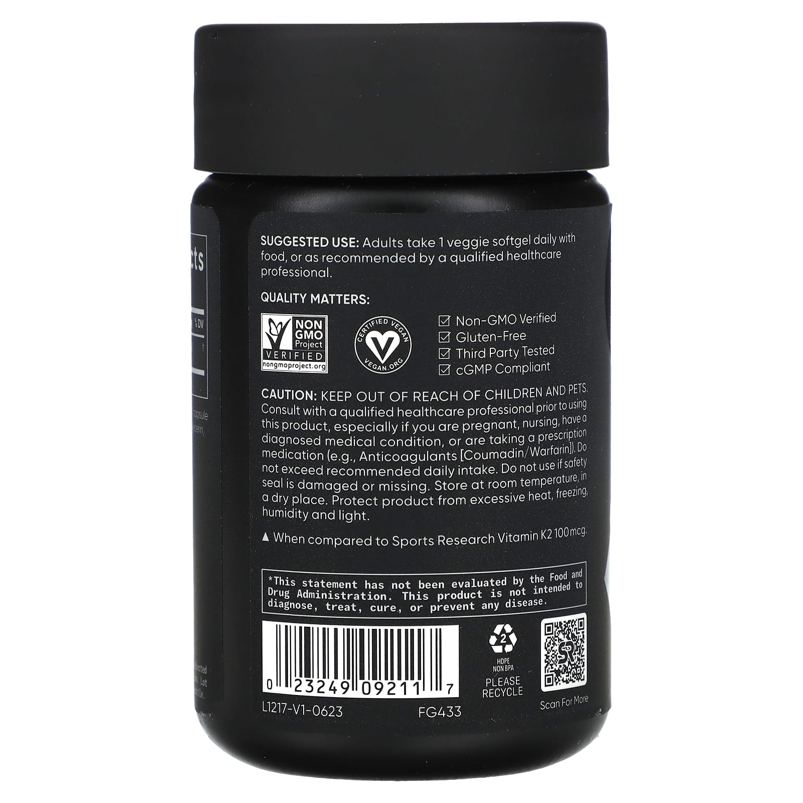 Sports Research Vitamin K2, Low Dose, 45 mcg, 90 Veggie Softgels