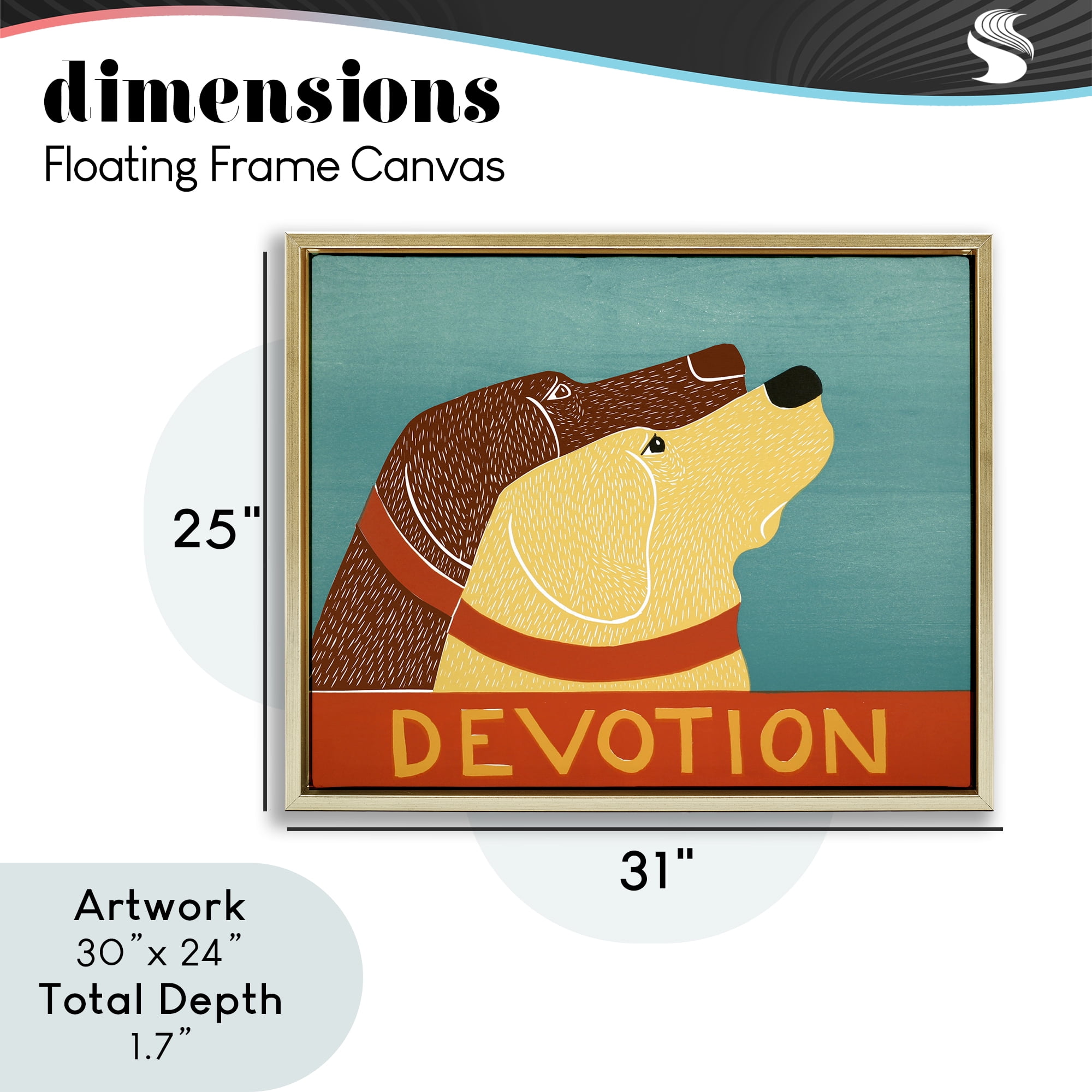 Devotion Dog Duo Gold Framed Floater Canvas Wall Art, design by Stephen Huneck