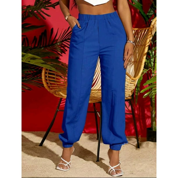 Pantalones Harlan con punta de zapato sólida de verano, pantalones casuales con costuras de moda, pantalones con cordón para mujer, pantalones geniales de verano