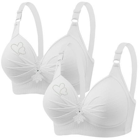 Womens Push up Bras Full Figure Plus Size Bras Bralettes No Underwire Everyday Bra Wireless High Support Sports Bras Woman s Rhinestone Printing Gathered Together Bra White M