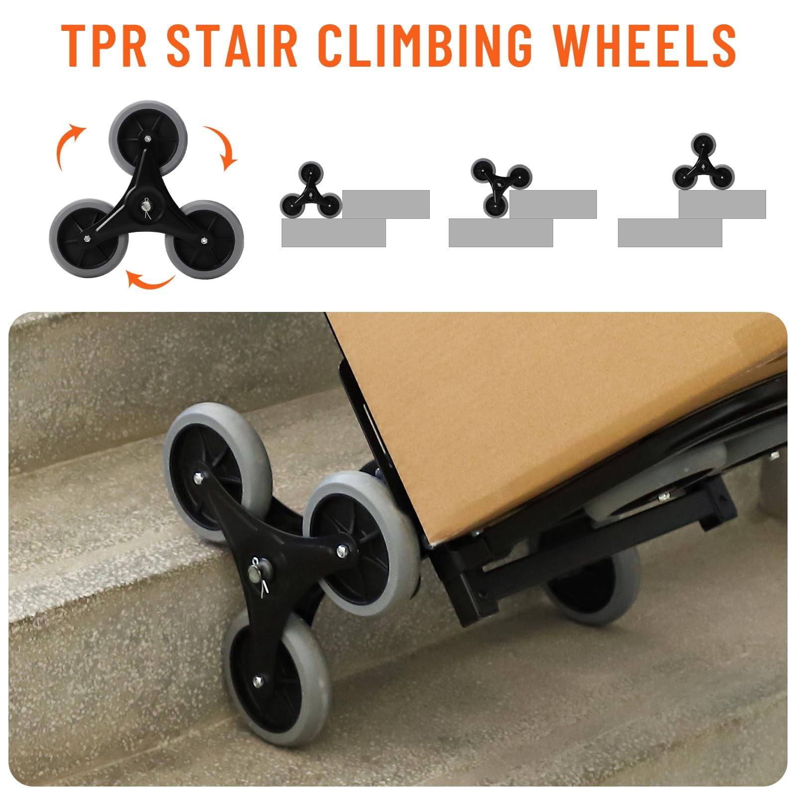 330 LBS Stair Climbing Dolly for Stairs, 10-Wheel Stair Climbing Cart, Folding Climber Hand Truck Dolly with Telescoping Handle for Moving, Office & Warehouse