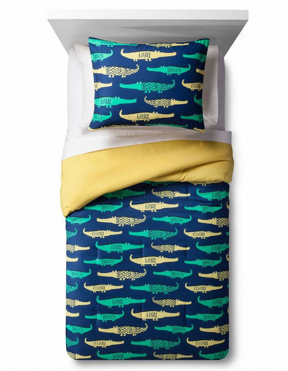 Yellow Pillowfort Crocodile Crossing 3pcs Comforter Set Full/Queen Green Navy Blue
