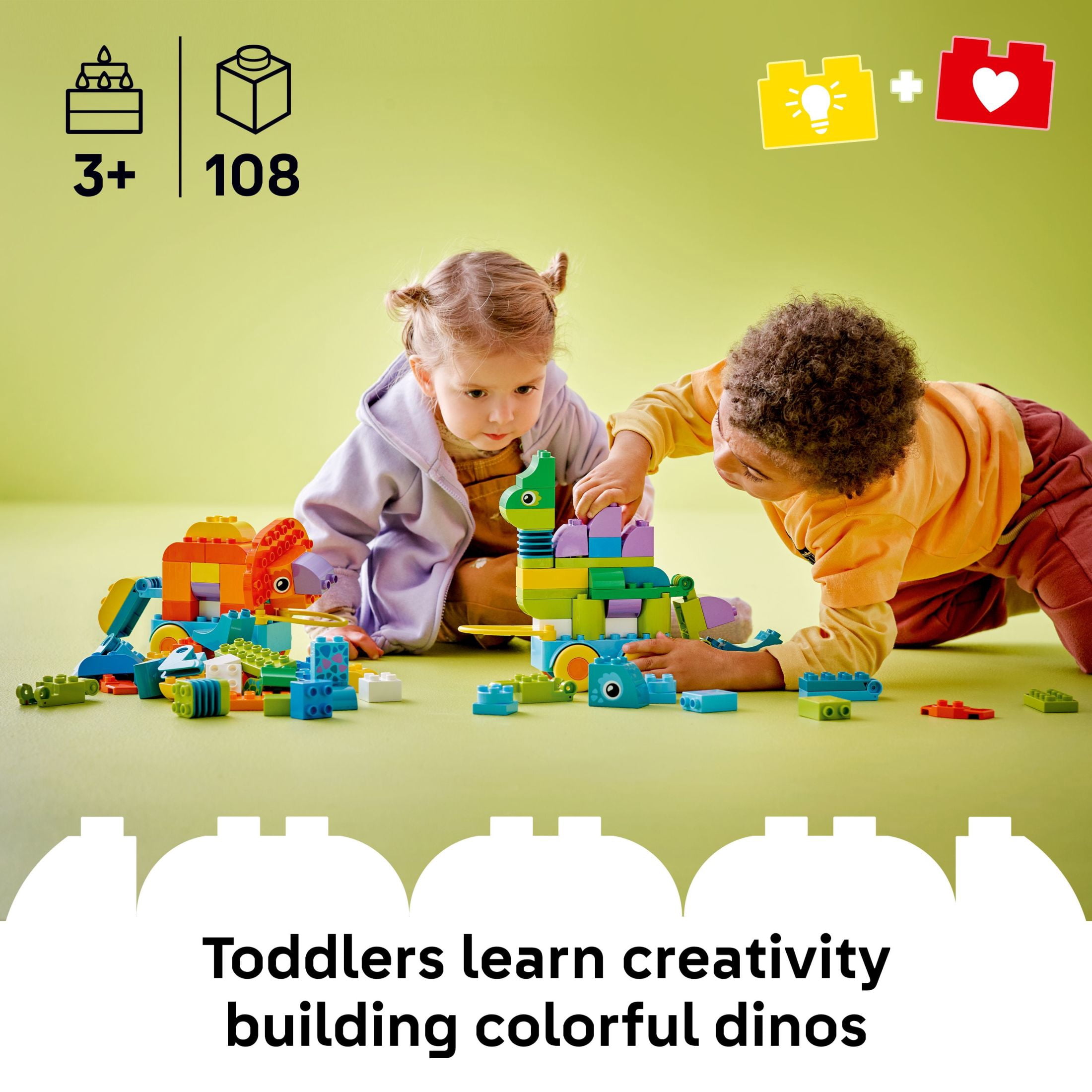 LEGO DUPLO Town 3 in 1 Dinosaurs on Wheels Learning Toy for Toddler Boys & Girls, Ages 3+ - Building & Education Play Set Teaches Problem-Solving Skills Through Play - Preschool Gift Idea - 10451