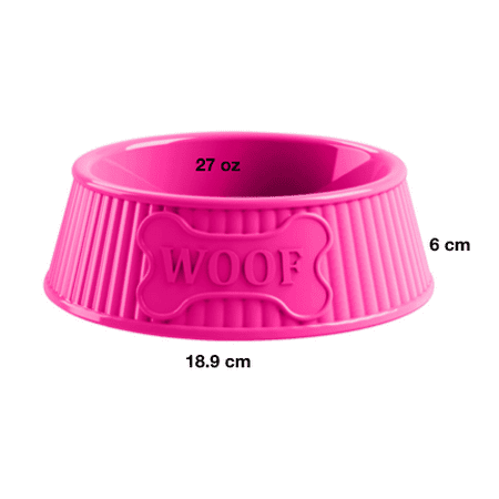 Vibrant Life Plastic Dog Bowl, "WOOF", Assorted, 27 oz