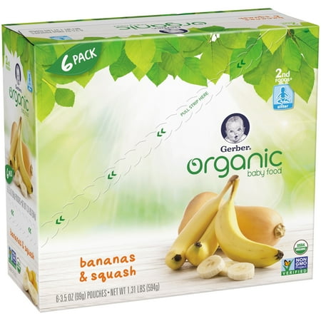 Gerber Organic 2nd Foods Baby Food, Banana Squash, 3.5 oz Pouch (Pack of 6)