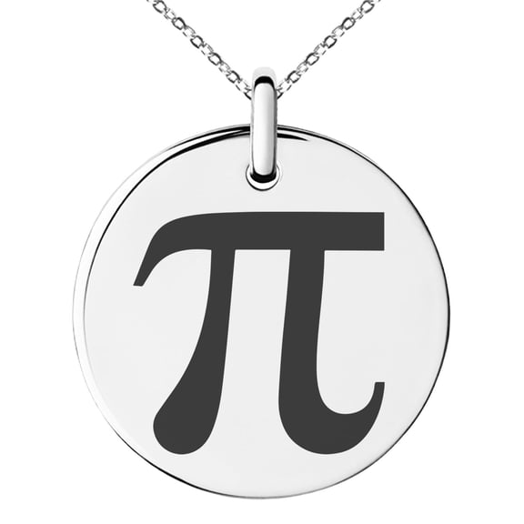 Stainless Steel Pi Mathematical Engraved Small Medallion Circle Charm Pendant Necklace
