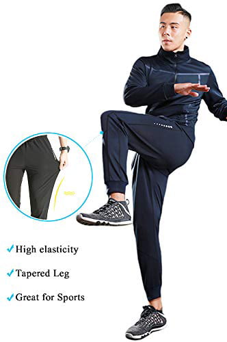 HTB Men's Active Sports Running Jogging Training Workout Pants with Zipper Pockets