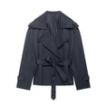 thumbnail image 2 of FDGIU Women's Lapel Belted Cropped Trench Jacket, Double Breasted Long Sleeve Lightweight Wind Coat with Side Pockets for Spring Fall Casual Office Daily Layering, 2 of 7