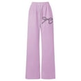 thumbnail image 3 of LRen Girl's Bow Aesthetic Baggy Sweatpants Lightweight Straight Leg Athletic Trousers Joggers Track Pants Back To School Pant with Pockets,Purple,12-13 Years, 3 of 5
