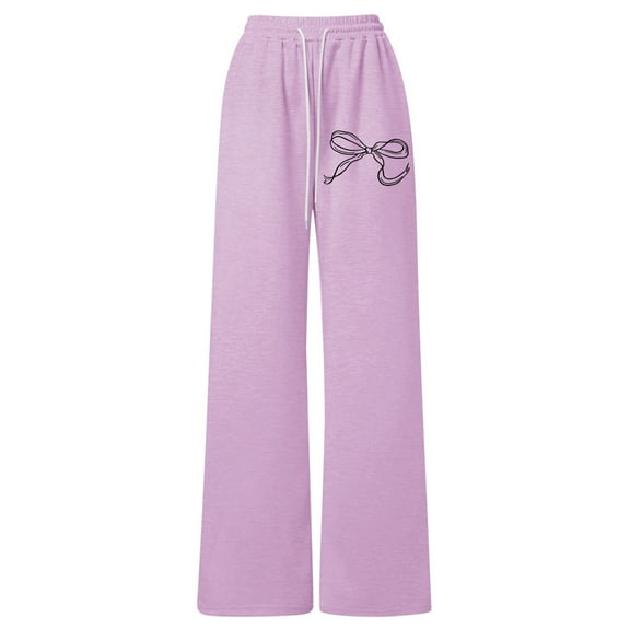 LRen Girl's Sweatpants Bow Drawstring Elastic Waist Wide Straight Leg Pants High Waisted Casual Baggy Jogger Pants ,140,A-Purple