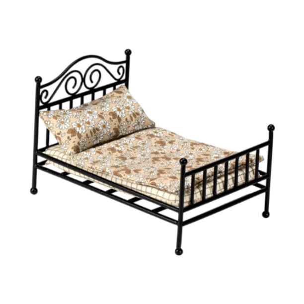 Cama de casa de muñecas Juego de simulación Decoración de casa de muñecas Escena de bricolaje Accesorio de casa de muñecas Negro