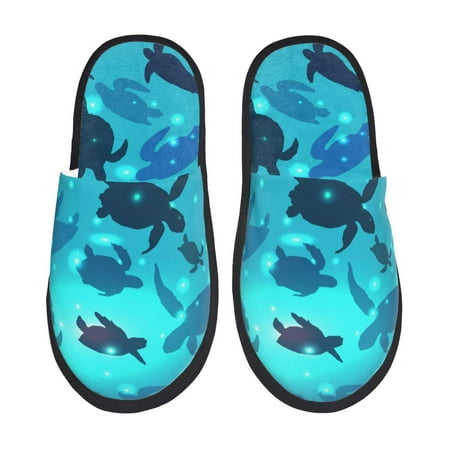 Balery World Turtle Day Slient Indoor Furry Fleece Comfort House Shoes Soft Non-Slip Home Shoes Cotton slippers House Slippers-- Medium