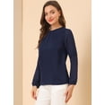 thumbnail image 4 of INSPIRE CHIC Top de la blusa de la oficina del trabajo del cuello del ojo de la cerradura de las mangas largas semi transparentes de la gasa elegante de las mujeres Azul oscuro L, 4 of 6