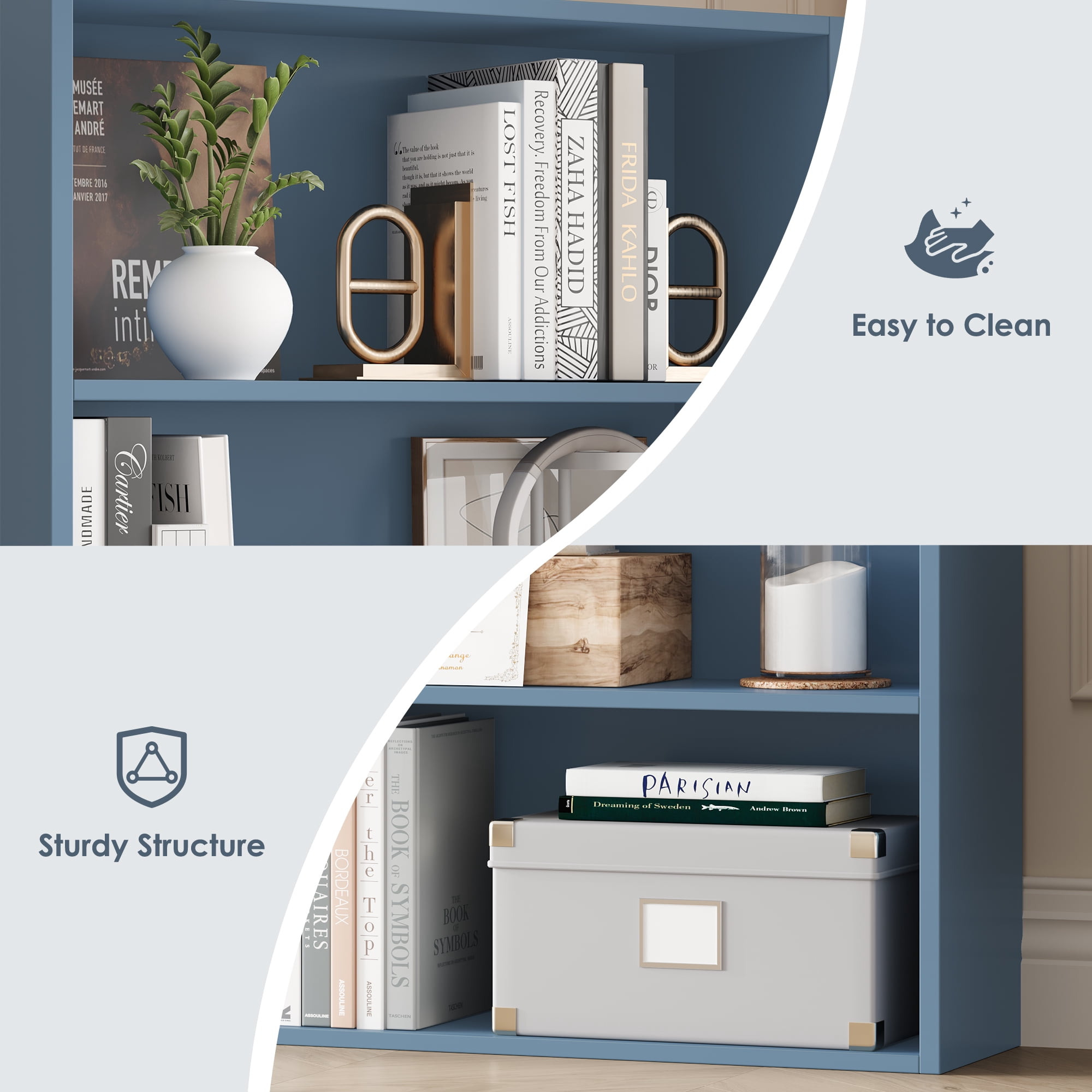 Homfa 82" Tall Bookcases Set of 2, Freestanding Display Storage Shelves, 7-Tier Open Bookshelf for Home Office Living Room Bedroom, Blue