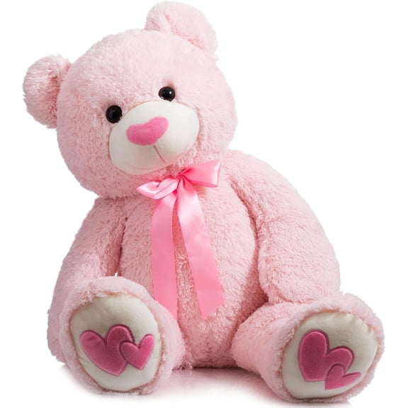 HollyHOME Big Teddy Bear with Red Heart Large Giant Plush Toy Stuffed Animal for Girlfriend Wife and Kids Valentine's Day Gift 36 inch Pink
