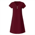 thumbnail image 6 of Summer Plus Size Dresses for Womens 2025 Fashion Loose V-Neck Solid Short Sleeve Cotton And Linen Dress, 6 of 7