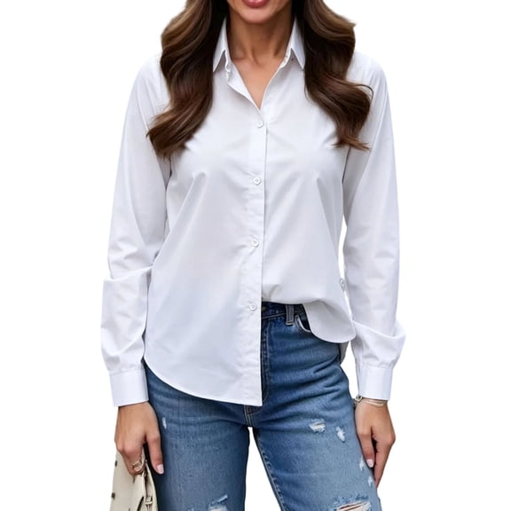 Luvrsol Plus Size Women Button Down Shirt Elegant Collared Blouse Tailored Slim Cut office‑Wear Tops S-3XL