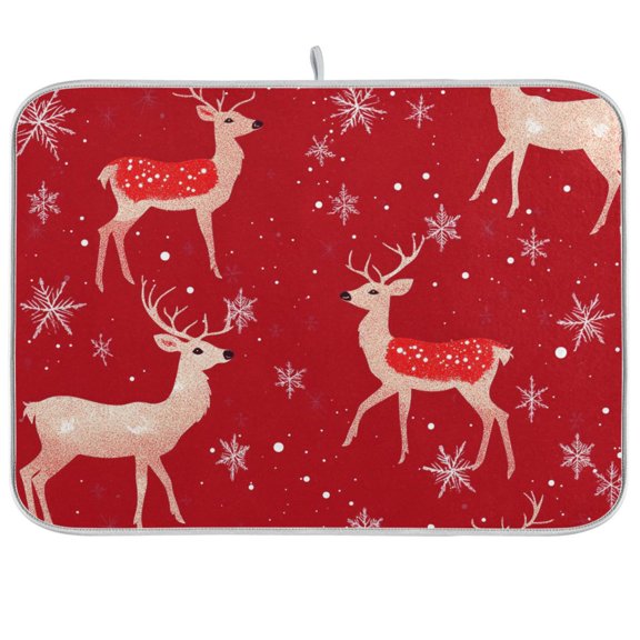 BZSMCE Dish Drying Mat Cute Reindeer and Snowflake Pattern Design Drying Mats