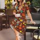 thumbnail image 3 of Balery Retro Coffee Vestidos sueltos de manga corta para mujer, vestidos de verano 2025, vestidos casuales de corte A con vuelo., 3 of 6