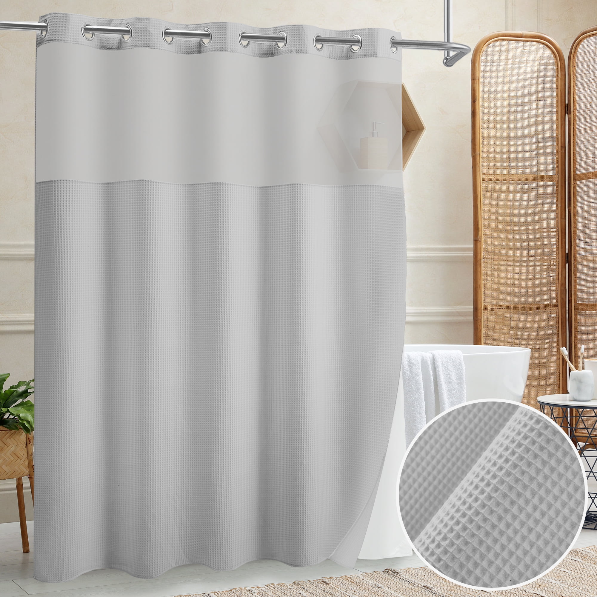Barossa Design Long Waffle Weave Shower Curtain with Snapin Liner, No