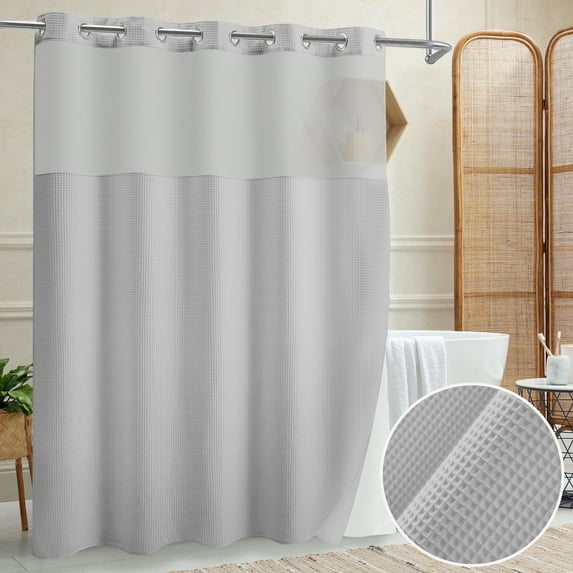 Barossa Design Waffle Weave Shower Curtain with Snap-in Fabric Liner, No Hook Needed, Mesh Window, Lake Wanaka Gray -71" x 86"