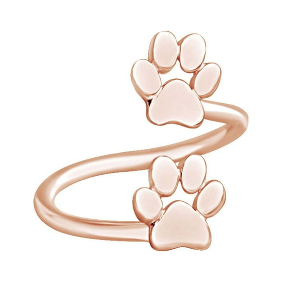 AFFY Double Paw Print Adjustable Ring 14k Rose Gold Over Sterling Silver