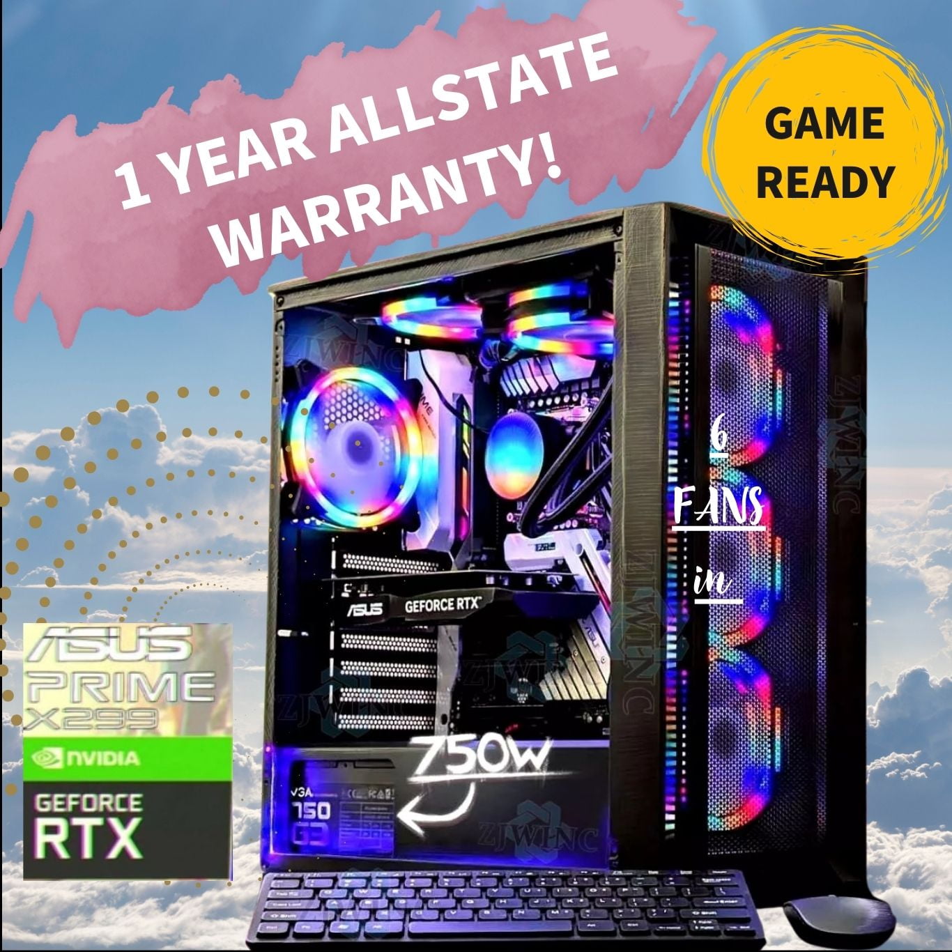 Foxtec Gaming PC, Intel Core i7 CPU 3.9GHz, 16GB RAM, 512GB