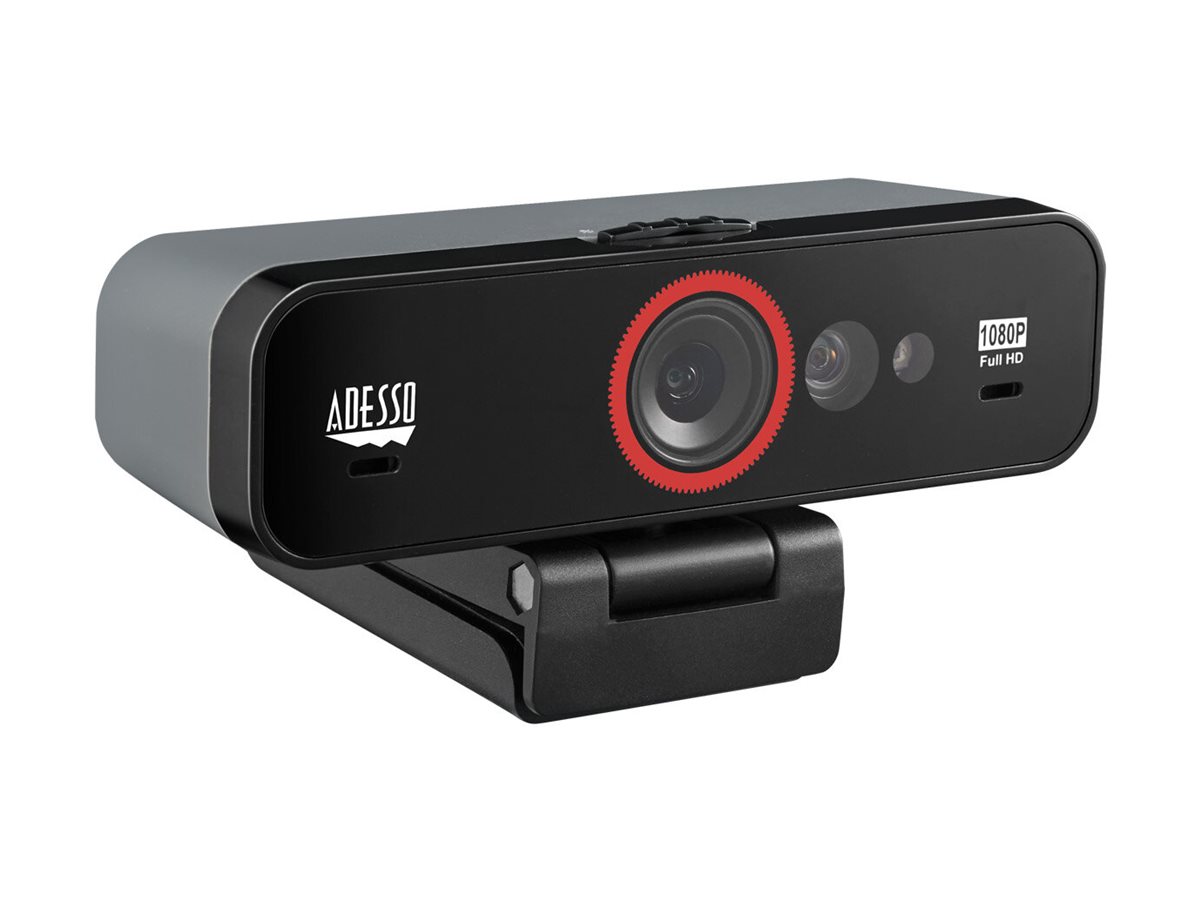 Adesso CyberTrack F1 – Webcam USB HD 1080p à mise au point fixe, certifiée Windows Hello