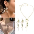 thumbnail image 2 of Delicate Pearl Leaf Pendant Earring Necklace Bell Orchids Fringe Clavicle Chain Party Dangle Earring Bohemiean Jewelry, 2 of 12