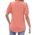 thumbnail image 6 of HUBERY Women V Neck Puff Short Sleeve Pleated Curved Hem Solid Color Top, 6 of 7