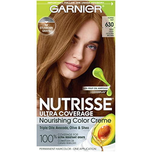 Garnier Hair Color Nutrisse Coverage Nourishing Creme, Deep Light Golden Brown (Toffee Nut) Permanent Hair Dye, 1 Count (Packaging May Vary) -