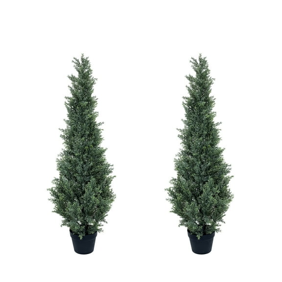 3/4/5FT Artificial Topiary Cedar Trees,2 Pack Outdoor Indoor Faux Pine Shrubs Plants, Realistic Fake Plants Front Porch Decor, Artificial Bushes Cypress for Home Front Door Offices