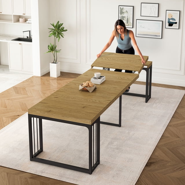 Noble House Modern Extendable Dining Table,23.6-118" Length Seats 2-10,MDF Top with Metal Frame,Oak