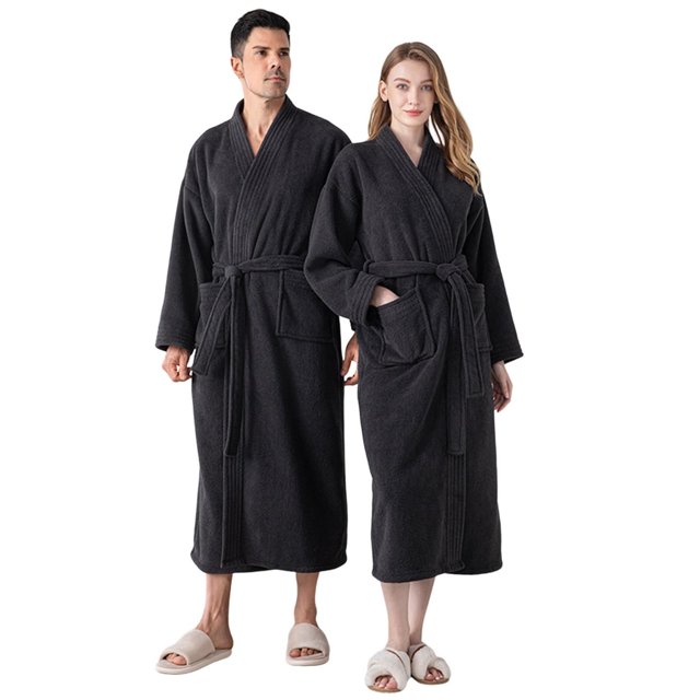 Bathrobe Mens Winter Half Flannel Bathrobe Men's Thickened Robe Long Furry Home Wear Bathrobe Robe De Chambre Grey XL