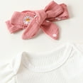 thumbnail image 4 of Byoo Newborn Girls Outfits Knitting Ruffles Long Sleeve Bodysuit Pants Headband 3Pcs Set, 4 of 8
