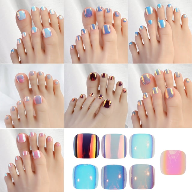 Uñas postizas para uñas de los pies 24 piezas | Pegatinas acrílicas blancas brillantes para uñas de los dedos del pie | Uñas falsas reutilizables de fácil aplicación para mujer | Incluye pegamento