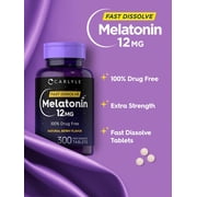 Melatonin 12 mg | 300 Tablets for Men and Women | Berry Flavor | by Carlyle