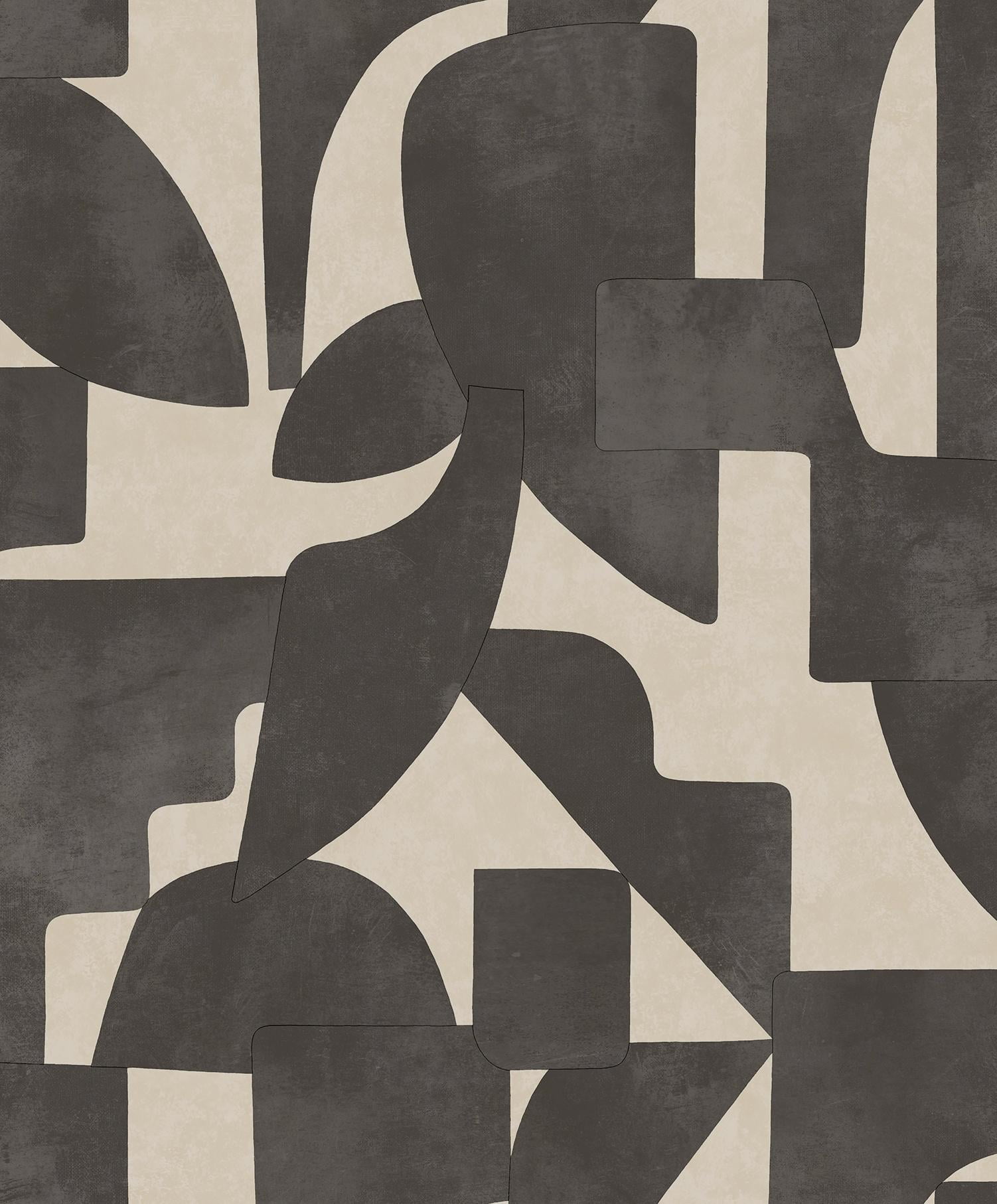 Cream Charcoal Modern Asbtract Geometric Wallpaper