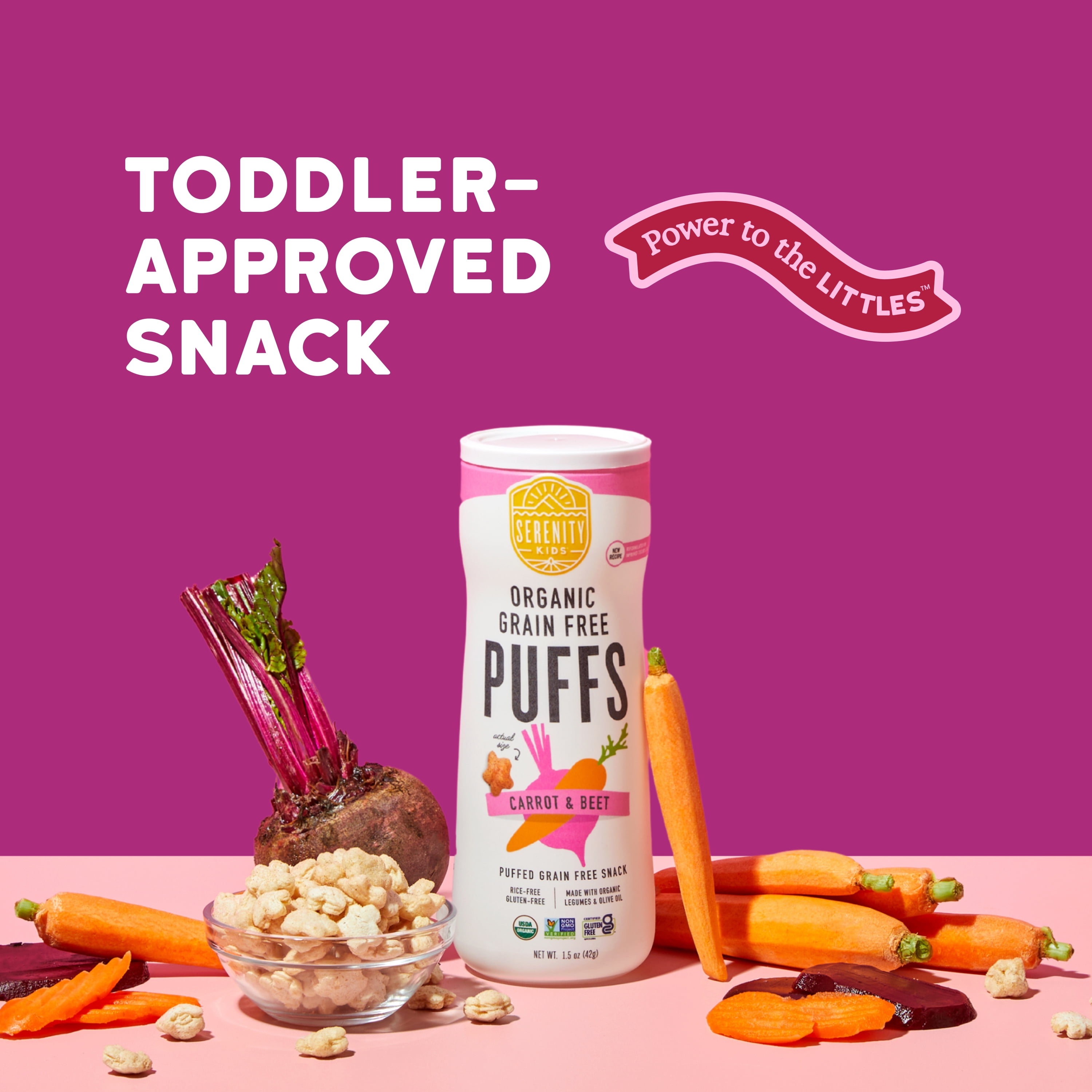 Serenity Kids Organic Grain Free Puffs Baby & Toddler Snacks, Carrot & Beet, 1.5 oz. Canister