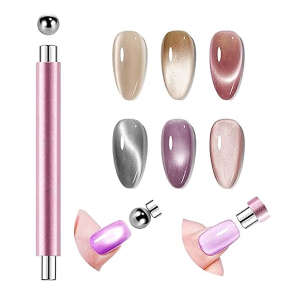 3-in-1 Cat Eye Magnet Nail Art Tool, Cylindrical & Round Ball Nail Magnet Pens, Multi-Effect Magnets for Cat Eye Gel Polish DIY At Home Salon