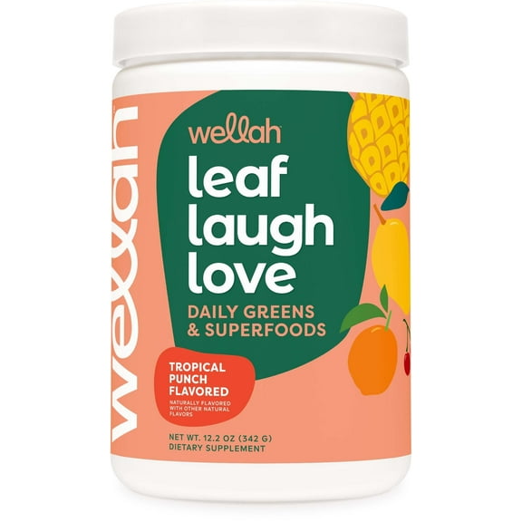 Wellah Leaf, Laugh, Love Super Greens Powder (Tropical Punch) 30 Servings - Daily Greens & Superfood Supplement Drink Mix