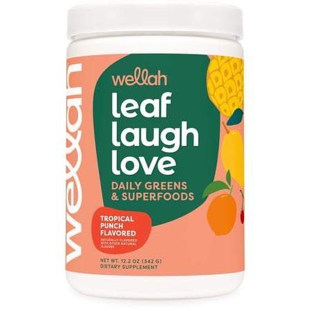 Wellah Leaf, Laugh, Love Super Greens Powder (Tropical Punch) 30 Servings - Daily Greens & Superfood Supplement Drink Mix