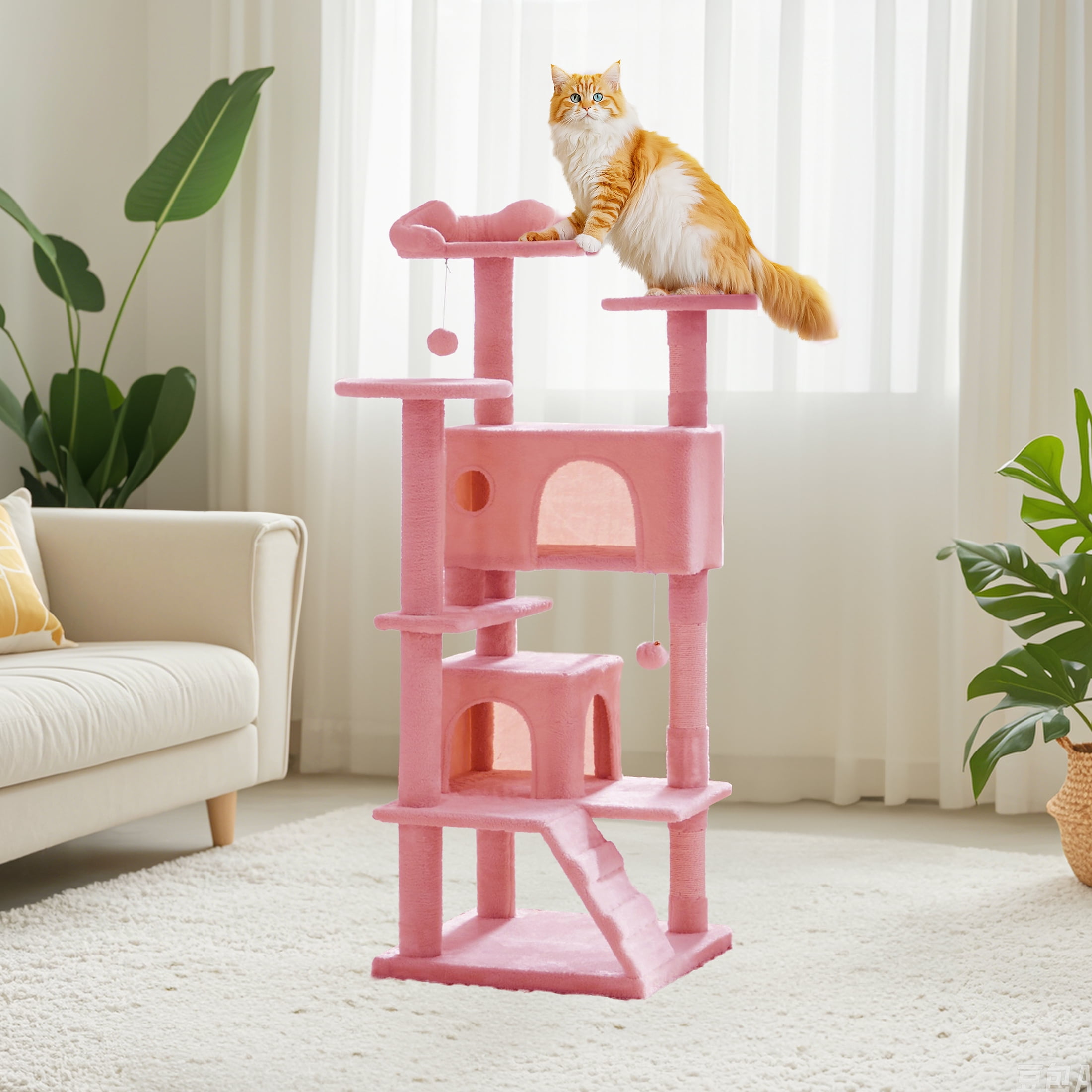 CONCETTA 54in Cat Tree for Indoor Cats, Multi-level Cat Tower with Sisal Scratching Post, Large Perch, Cat Condo, Pink