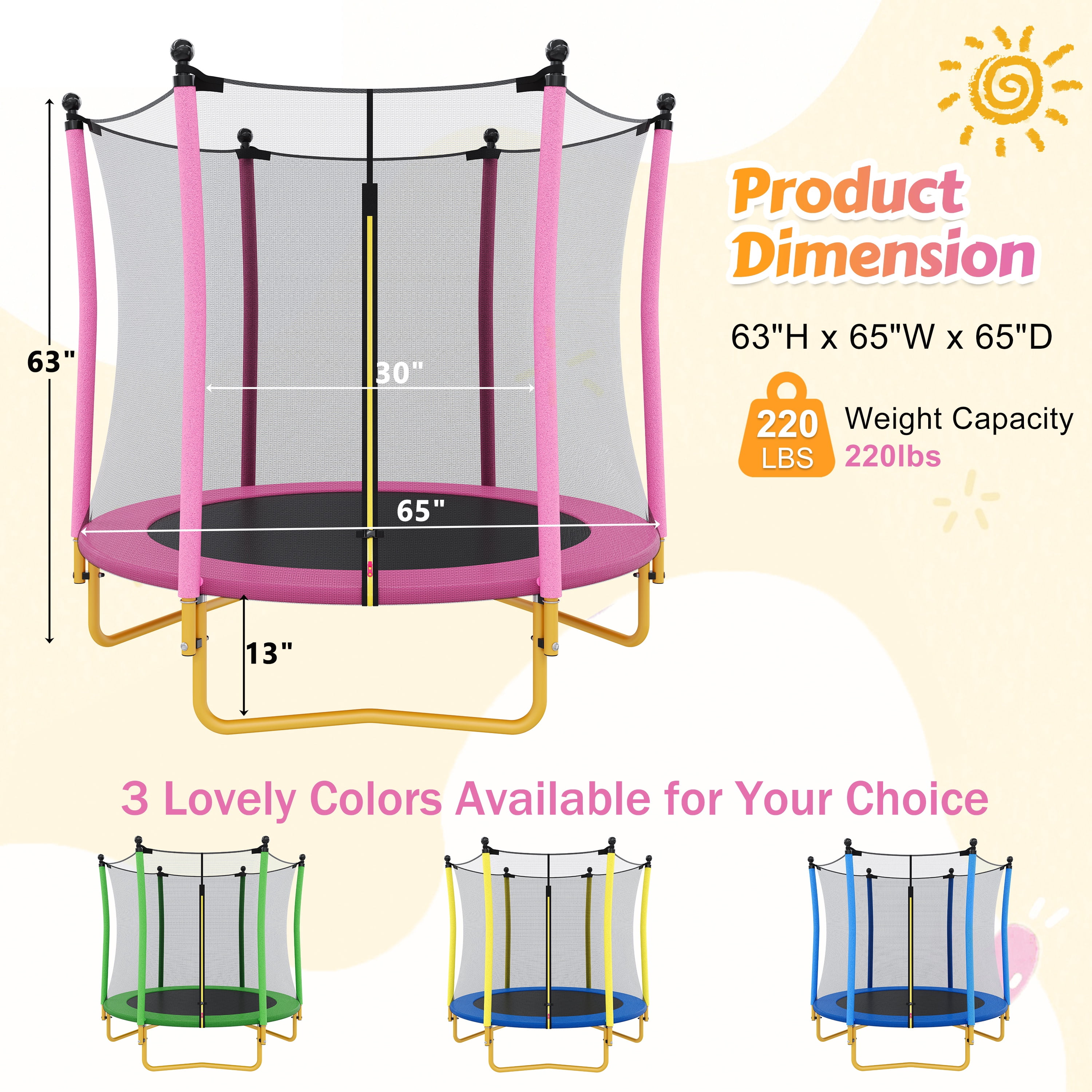 5.5FT Kids Trampoline with Safety Enclosure Net, SEGMART Upgraded Indoor Toddler Trampoline with Spring Padding for Kids, Outdoor Round Small Trampoline with Jumping Mat, Gift for Boys Girls
