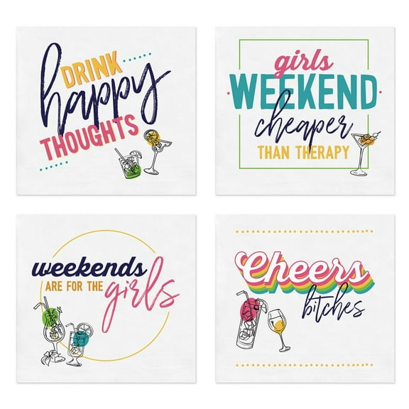 Girls Weekend Party Napkins / 48 Beverage Napkins / Four Fun Designs / Cocktail Napkin Set / Made In The USA