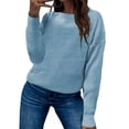 thumbnail image 1 of Capreze Women Waffle Knit Sweater Casual Loose Fit Jumper Tops Solid Color Long Sleeve Crew Neck Pullover Blue XXL, 1 of 2