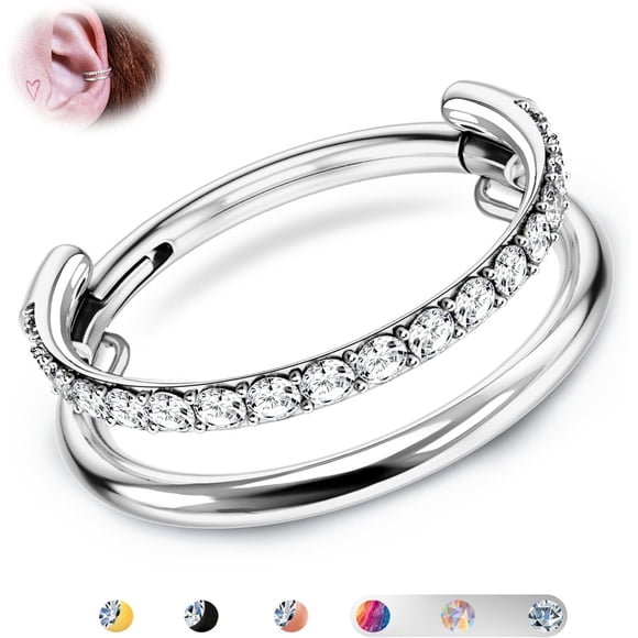 G23 Titanium Cartilage Earring Hoop Stacked Clicker 16G Double/Triple Septum Rings Conch Piercing Jewelry Tragus Daith Helix Earrings Nose Rings Hoops for Women Silver/Gold 8mm 10mm 12mm Double