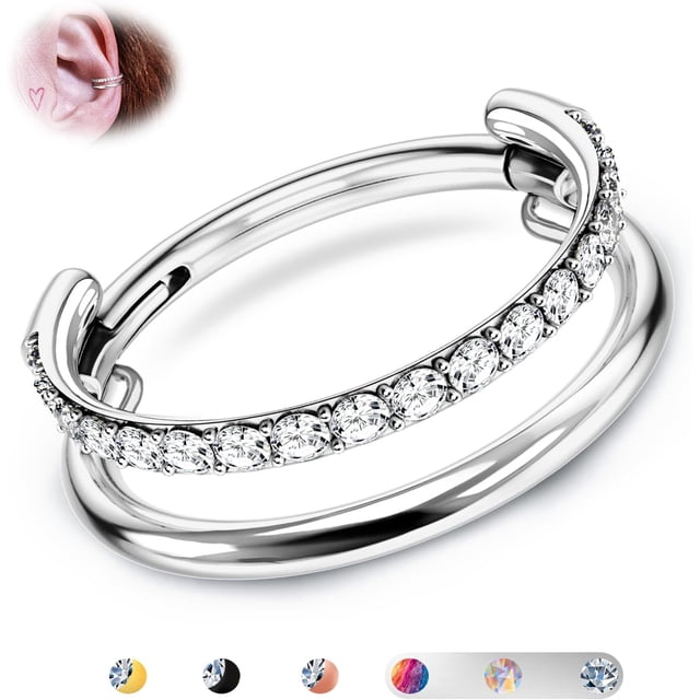 G23 Titanium Cartilage Earring Hoop Stacked Clicker 16G Double/Triple Septum Rings Conch Piercing Jewelry Tragus Daith Helix Earrings Nose Rings Hoops for Women Silver/Gold 8mm 10mm 12mm Double