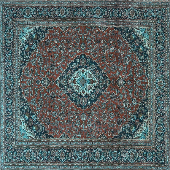 Ahgly Company Indoor Square Medallion Light Blue Traditional Area Rugs, 5' Square